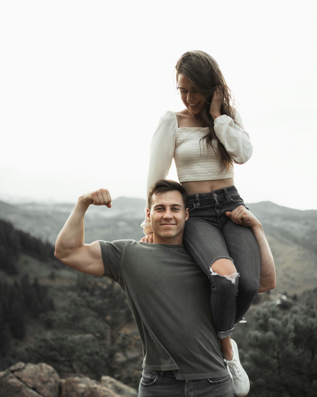 A couple out on a hillside, still training on a day off
